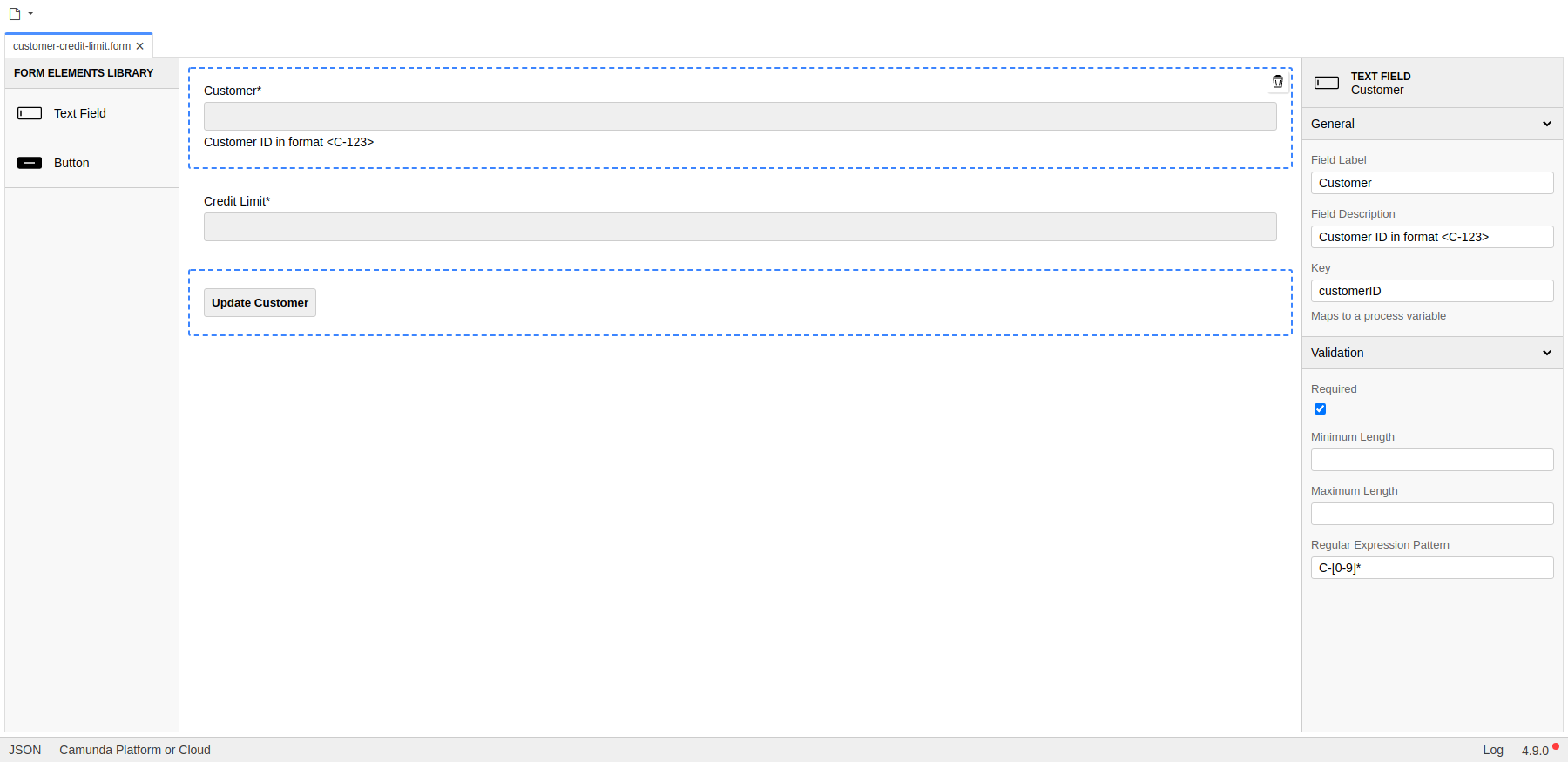 Drag and drop elements to build a Camunda Form
